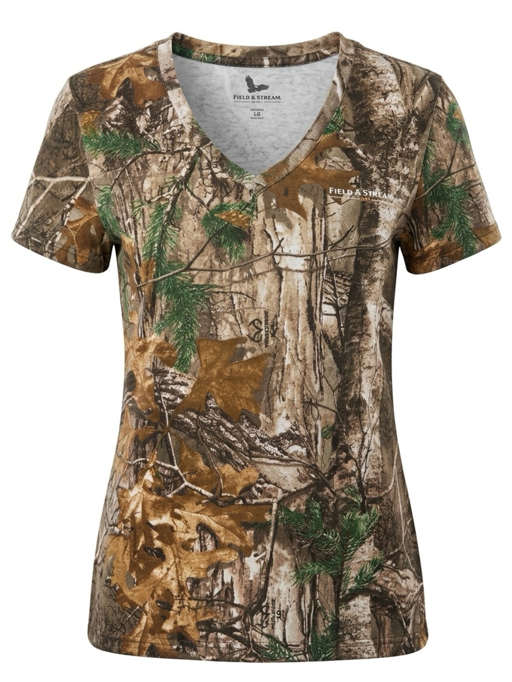 Field & Stream Women's Realtree Camo V-Neck Tee - Brown, Green